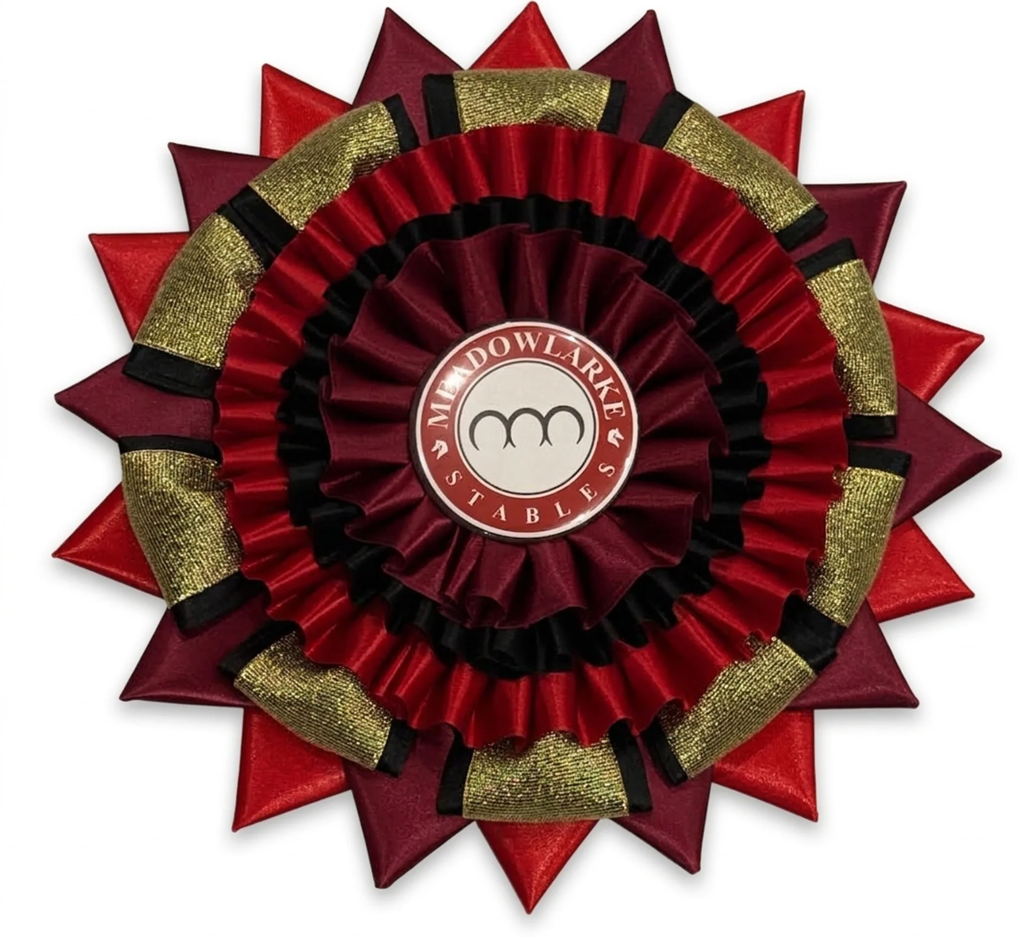 Red and burgundy year end rosette with gold overlay
