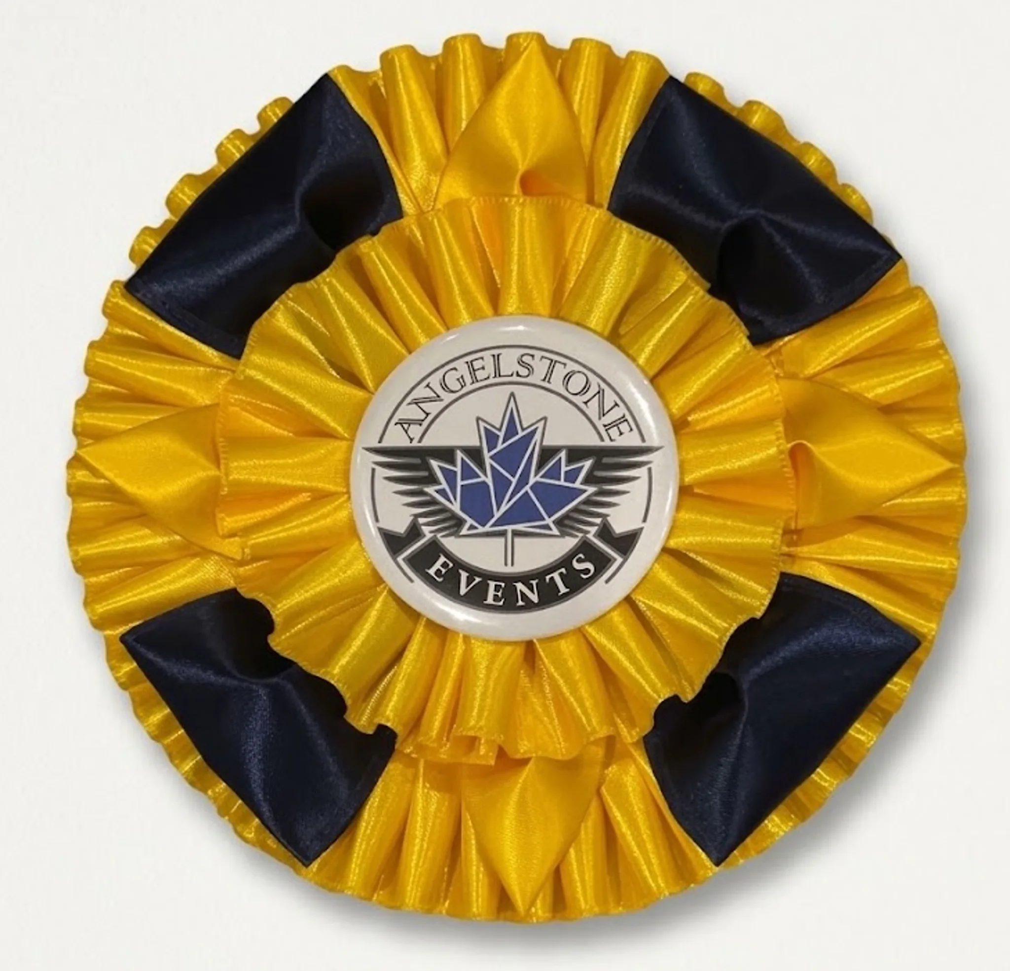 Yellow and navy Modified Grand Prix rosette award ribbon